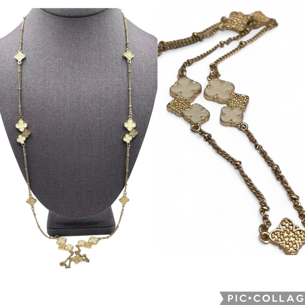 ❤️ Gold x Cream Lucky Clover Long Necklace
